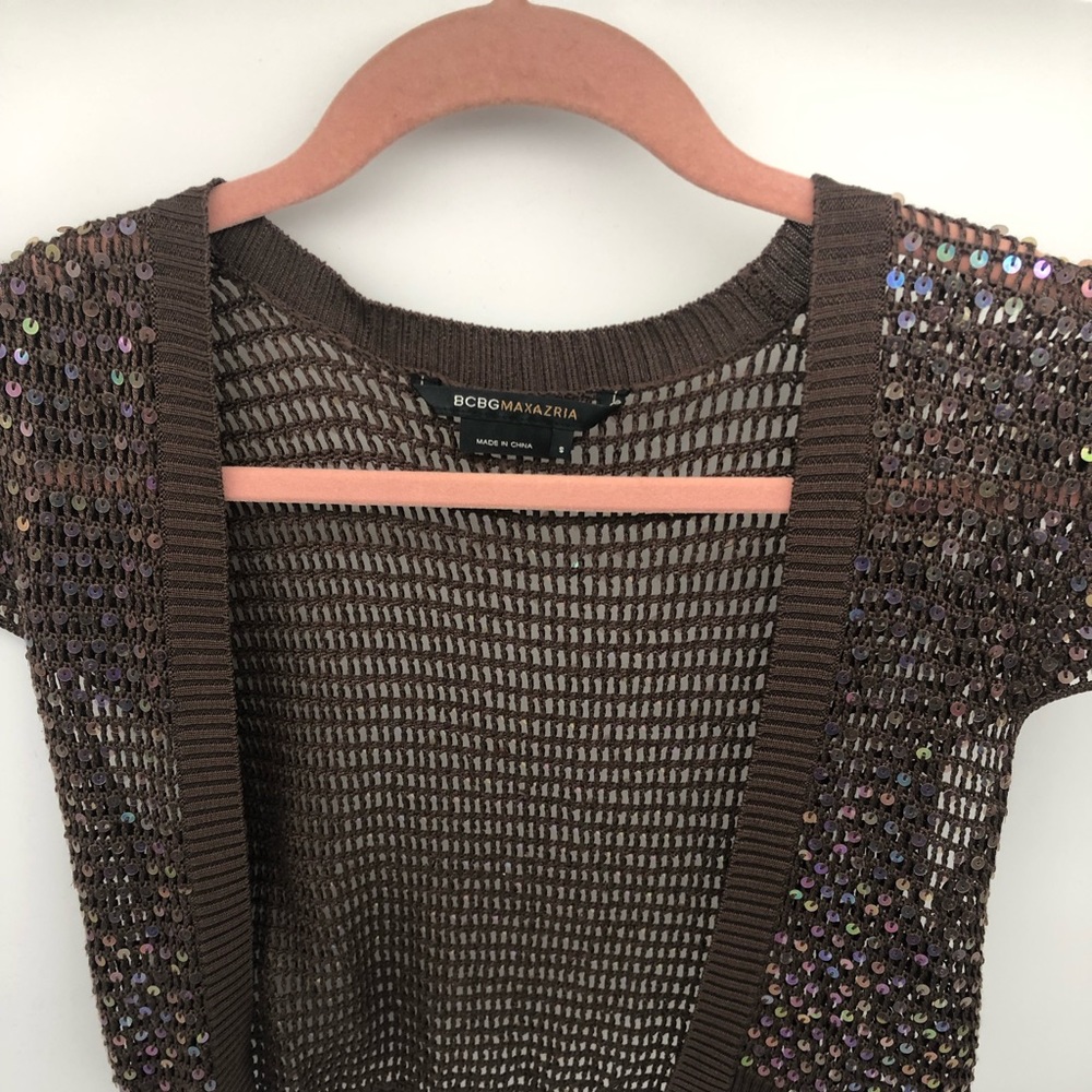 BCBG short brown sequined sweater vest size small